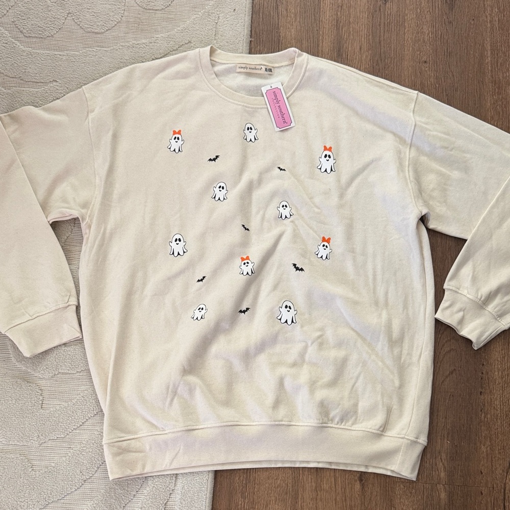 NWT Simply Southern Cream Ghost and Bat Sweatshirt